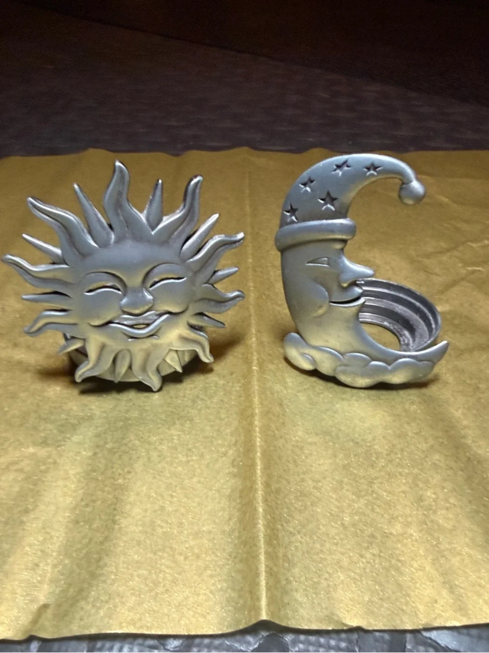Sun and Moon Decorative Metal Tea Light Holders in Silver